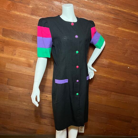 R.E.O. Dresses & Skirts - VINTAGE 80s Colorful Secretary Dress MIDI Length Funky Party Style Size 10